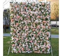 Paneles De Fondo De Pared De Flores Artificiales Grandes Hechos A Mano, Rosa Con Hojas Verdes, Fondo De Boda, Pared Floral 3D, Pared De Flores De Tela Para Fiesta, Baby S-300*300cm/10*10FT