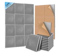 Paneles de insonorización de 30 x 30 x 2,5 cm, autoadhesivos, de alta densidad y resistentes al fuego, paneles de espuma acústica para estudio, grabación, hogar (gris)
