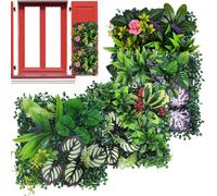 Paneles de pared artificial para plantas - Juego de 4 decoraciones de setos para césped artificial - 25 x 25 cm - Paneles falsos para - para interior exterior y jardín, balcón