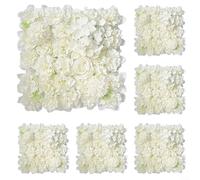 Paneles de pared de flores de seda artificial, 38 x 38 cm, 6 paneles de pared de rosas de seda y hortensias para bodas y fiestas (blanco)