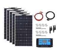 Paneles solares, Kit de paneles solares de 1000 W, varios tamaños disponibles, monocristalino flexible 200 W 18 V para autocaravana, barco, tienda, coche, remolque, carga de batería 12 V (5 x 300 W)
