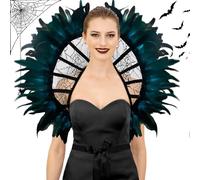 panemy Cuello de encaje con plumas, pañuelos góticos, capa de telaraña de Halloween, capa de vampiro, adecuada para Halloween, carnaval, cosplay, mascarada, espectáculo de escenarios (negro), azul, L