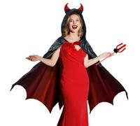 panemy Disfraz Diablo Mujer, Capa de Halloween con Varita Mágica, Disfraz Vampiresa Mujer Adulto para Halloween, Carnaval, Mascarada, Fiesta