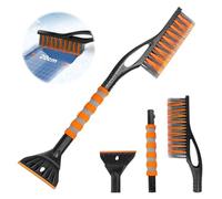 panemy Rascador de hielo para coche con escoba, batidor extraíble, 60 cm de largo, con cerdas de borde grande, mango de espuma ergonómico y rascador duradero para el parabrisas del coche, no daña la