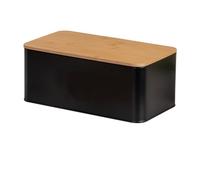 Panera con tapa de madera para cocina, caja de pan de madera de metal, adecuada para cocina y hogar y bagels frescos durante más tiempo que cada bocado sabe fresco a panadería (negro)