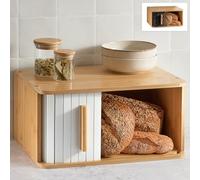 Panera de Madera Grande - Con Puerta Corredera - Panera Bambú FSC® para Guardar el Pan 40 x 28 cm - Ahorra Espacio - Elegante Para Una Frescura Prolongada - Blanco
