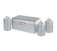 Berlinger Haus Moonlight Panera de Mesa + Juego de 3 Botes Cocina Almacenaje, Acero Inoxidable Resistente, Contenedor para Almacenamiento Pan y Bollería con Tapa, Gris/Oro Rosa
