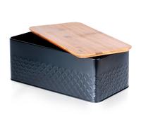Panera de metal con tablero de madera, color negro, 33,5x18,5x12,5 cm