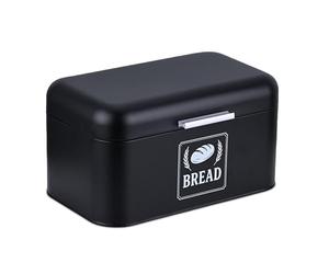 Panera Relaxdays, Caja de Pan con Tapa y asa, HBT: 16,5 x 30 x 19 cm, para Guardar Pan, panera Vintage, Metal, Negro