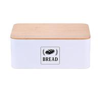 Panera Relaxdays, tapa de bambú, metal, recipiente blanco. | 13,5 x 33 x 19 cm, caja retro para pan