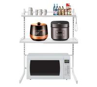 panfudongk Estantería de cocina para microondas, 3 niveles, para microondas, extensible de 39 a 62 cm y altura ajustable de 27 a 67 cm, con gancho para colgar, color blanco