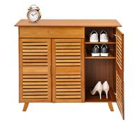 panfudongk Zapatero estante zapatos zapatero armario de bambú con puertas y cajón para pasillo, entrada, dormitorio, salón, 96 x 33 x 90 cm