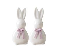 PANGBOER 2 figuras de cerámica en aspecto duradero, ideal para decoración de Pascua y primavera, cerámica blanca Lagomorph