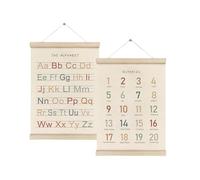 PANGBOER 2 pósteres de pared con números y alfabetos infantiles con ganchos de madera, juego de marco para sala de juegos, guardería, decoración educativa, póster de pared con números