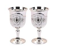 PANGBOER 2 vasos de chupito de metal con grabado de flor de rosa, copa de vino, vasos medievales para fiestas, bodas, decoración de regalo, copa de cáliz