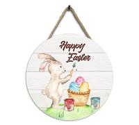 PANGBOER Letrero de madera con texto en inglés "Happy Easter Egg" para puerta delantera, decoración de Pascua