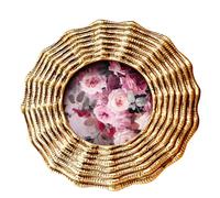 PANGBOER Marco decorativo de circular con acabado dorado con detalle de borde adornado, inserto de arte listo para exhibir para dormitorio, estante, escritorio, marco de fotos decorativo circular
