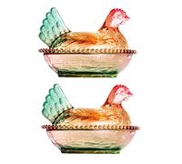 PANGBOER Vasos de cristal para gallina en nido con tapa, cuenco retro, decoración de mesa para el hogar, oficina, tarros de cocina con tapa decorativa