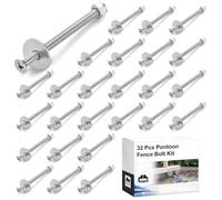 Pangda Kit de 32 pernos de valla de pontón de 0.25 pulgadas, 20 x 3 pernos de acero inoxidable con arandelas planas y tuercas de bloqueo para barandilla de barco, espaciador, riel espaciador