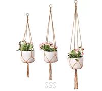 Pangogogo Macramé - Macetero colgante para plantas, 90/105/120 cm, 3 unidades con ganchos de metal para interior y exterior, jardín, balcón, ventana, balcones, decoración de pared