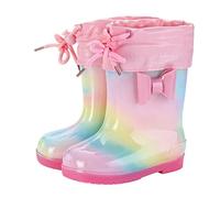 Pangolin Botas de Agua Niño Niña Impermeables, Botas de Lluvia de Media Caña con Forro de Algodón con Ribete de Pelo Desmontable, Cordón Ajustable, Suela Antideslizante Rosa 37 EU