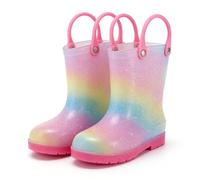 Pangolin Botas de Lluvia Niño Niña con Asas, Botas Impermeables de Media Caña para Peques, Botas de Agua Infantiles para Charcos Jardín Colegio y Guardería Rosa-A 34 EU