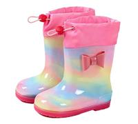 Pangolin Botas de Lluvia para Niños y Niñas, Botas de Agua Impermeables con Suela Antideslizante, Botines de Lluvia con Decoraciones 3D y Cordón Ajustable para Colegio Rosa 25 EU