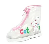 Pangolin Cubre Zapatos Impermeables para Niños, Cubrecalzado Antideslizante Reutilizable con Cremallera y Cordón Ajustable Blanco-Rosa M