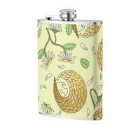 Pangolines y margaritas,Frasco de acero inoxidable 304 de 8 oz con funda de cuero sintético, frasco de bolsillo para licor plano para exteriores