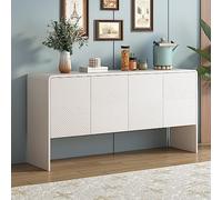 Pangshiyuan Aparador blanco de 4 puertas con retroceso, gran espacio de almacenamiento, madera MDF, armario de buffet minimalista, aparador, armario de almacenamiento para salón, pasillo, comedor