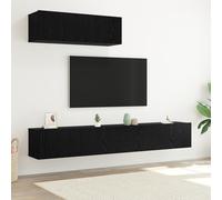 Pangshiyuan Armario de TV de 3 piezas montado en la pared con estantes, madera de roble, para electrónica y almacenamiento de medios, 195 x 35 x 40 cm