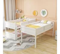 Pangshiyuan Cama triple de 90 x 200 cm, listones de madera maciza, cama alta con diseño de valla, cama infantil, cama de madera, color blanco, ahorra espacio, convertible en cama individual y litera