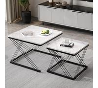 Pangshiyuan Elegante juego de mesas de café de 2 piezas, mesas cuadradas de 60 x 60 x 45 cm y 45 x 45 x 40 cm, aspecto de mármol brillante, patas ajustables en altura, soporta hasta 30 kg, diseño