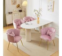 Pangshiyuan Juego de 4 sillas de comedor modernas acolchadas de terciopelo con respaldo de pétalos, cojines de mariposa y patas de metal dorado, para dormitorio, salón, color rosa