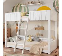 Pangshiyuan Litera con valla de seguridad y escalera de 3 niveles, pino y MDF, somieres estables, estante abierto, blanco, 90 x 200 cm, para habitación infantil