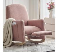 Pangshiyuan Mecedora con taburete, tapizada con tela de peluche, sillón relax ergonómico con respaldo alto y reposabrazos, sillón de salón para salón, color rosa, 67 x 126 x 98 cm