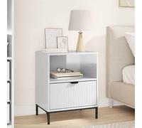 Pangshiyuan Mesita de noche con cajón y estante, madera, diseño moderno, gran espacio de almacenamiento, muebles de dormitorio, blanco brillante, 49 x 36 x 61 cm, 883482