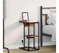 Pangshiyuan Mesita de noche de madera de roble ahumado, diseño moderno con estante y gestión de cables, cómoda para dormitorio, mesa auxiliar, 41,5 x 26 x 60,5 cm
