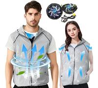 PANGTIKU Chaleco de refrigeración para hombres y mujeres, chaleco evaporativo fresco con 2 ventiladores, ropa fría con aire acondicionado que mantiene la refrigeración 13 horas, Gris, Medium