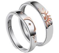 PangTuZiYin Nuevo Anillo de Pareja de Sol y Luna Ajustable de Plata 925, Anillos de Apertura Sencillos para Mujeres, Hombres, Anillo de Compromiso, joyería, Regalo de Fiesta