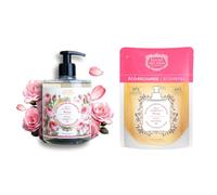 Panier des Sens Jabón Líquido de Manos + Recarga Rosa, 2 x 500 ml | Dúo jabón de manos | 2 x 500 ml | Botella con dosificador + eco-recarga | Aroma Rosa