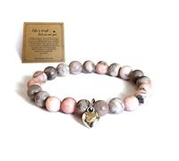 Panifio Pulsera de jaspe de cebra rosa de lava para mujer, alivio del estrés, yoga, relajación, pulsera inspiradora para mi hija, nieta, hermanas, mamá, mejor amiga, Piedra, No es una piedra preciosa
