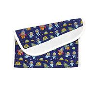 Panini Tessuti, Porta babero con nombre bordado, en algodón con tela Aida para bordar para la alimentación - almuerzo - merienda en la guardería tamaño 16x30 cm Fantasía Astronautas