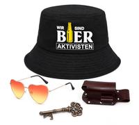 PANMAY Regalo de cerveza, sombrero de pescador unisex y gafas, sombrero de festival Mallorca, accesorios sombrero de pescador, sombrero de sol, gafas para pintar, JGA, vacaciones verano