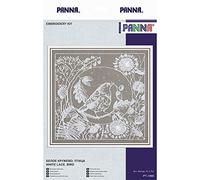 PANNA - kit de punto de cruz contada - Encaje blanco. Pájaro - PT-1865 - Manualidades adultos - tela Aida - 19.5 x 19 cm - Kit bordado