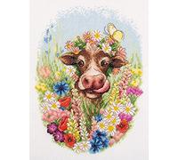 PANNA - Kit de Punto de Cruz contado - Kit de bordado - J-7217 - Hilos preclasificados - La Vaca Sunny - Aida - 7.7 x 10 Inch - DIY Kit