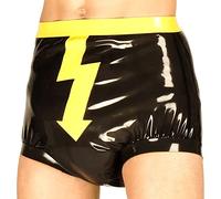 Pannolino in lattice sexy nero e giallo con finiture fulminee pantaloncini fioriti in gomma liberamente smocking, nero con rosso, femmina XL