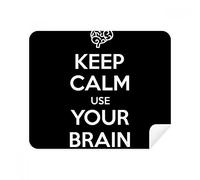 Paño de limpieza para gafas con texto en inglés "Keep Calm Use Your Brain", color negro, 2 piezas de tela de ante