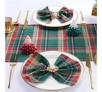 Paño de servilleta, Juego de 8 manteles Individuales navideños a Cuadros Escoceses for Decorar la Mesa Cocina y el hogar en un Ambiente Festivo(Green)