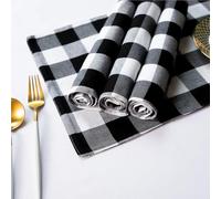 Paño de servilleta, Juego de 8 manteles Individuales navideños a Cuadros Escoceses for Decorar la Mesa Cocina y el hogar en un Ambiente Festivo(Black)